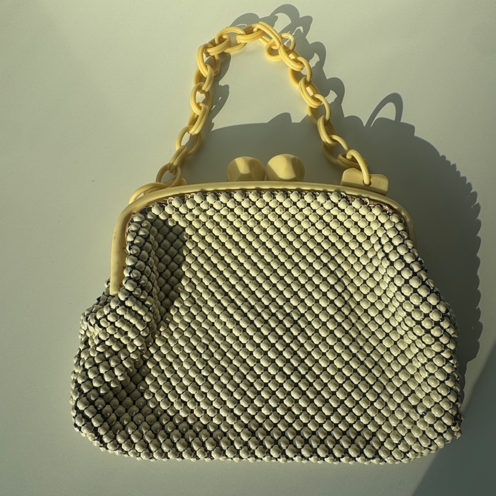 Vintage Alumesh Bakelite Top Handle 40's Handbag White - Whiting and Davis - Picture 4 of 6